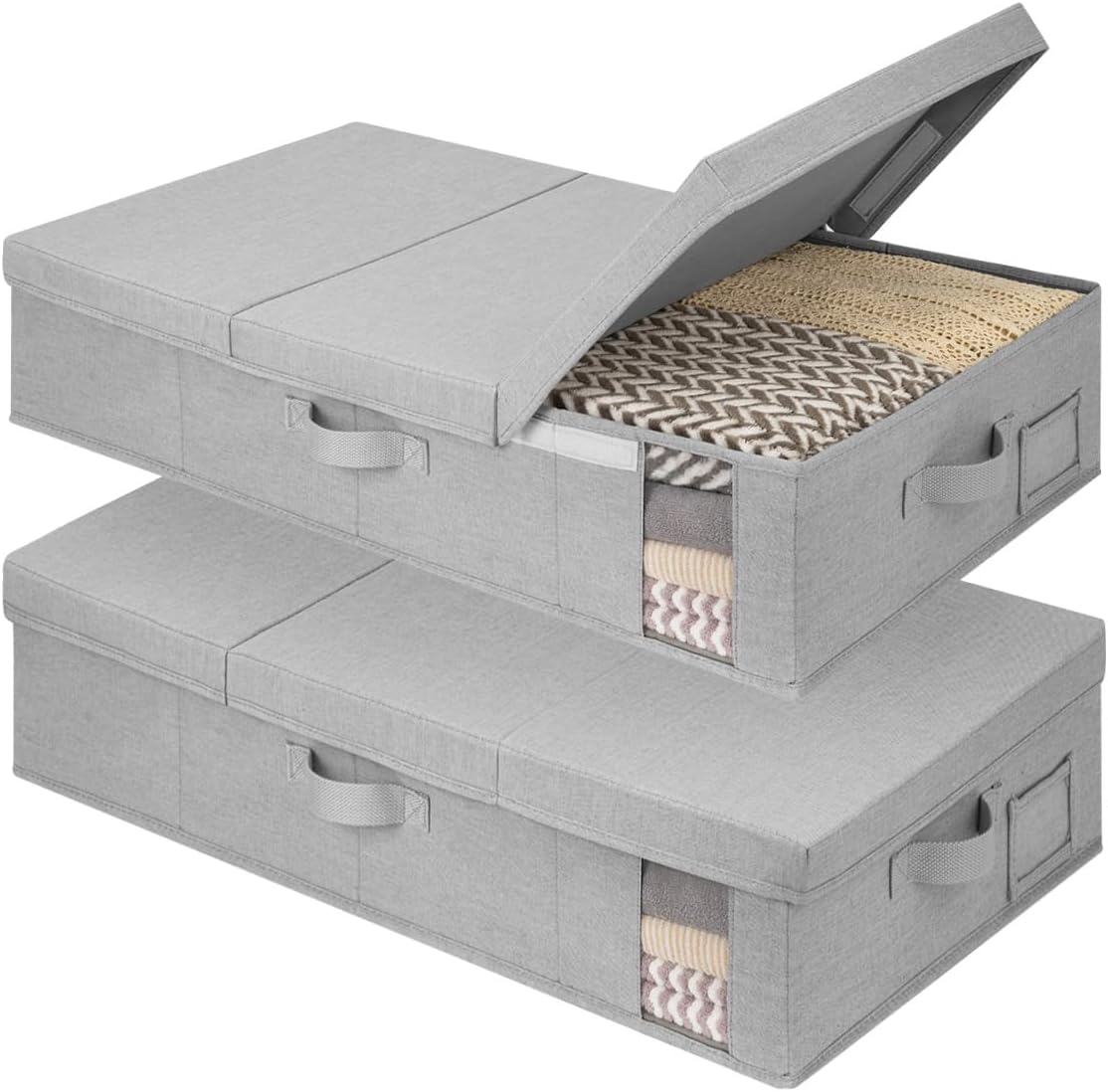 StorageWorks 2-Pack Large Under Bed Storage Bins with Lids, Underbed Storage Containers with Handles and Label Holder, Closet Organizer for Clothes, Blankets, Sweater