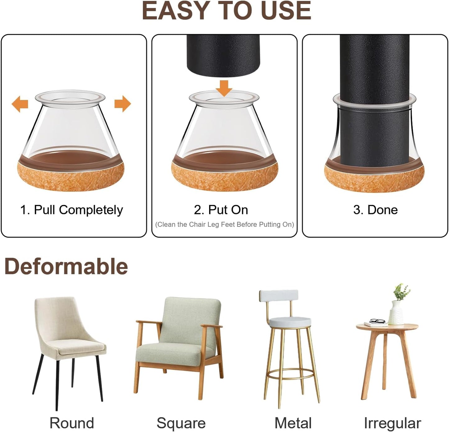 OCONDA 20 Pcs Chair Leg Floor Protectors for Hardwood Floors, Clear Rubber Furniture Sliders with Felt, Silicone Furniture Leg Caps Covers, Fit Round Diameter (0.8''-1.2'')