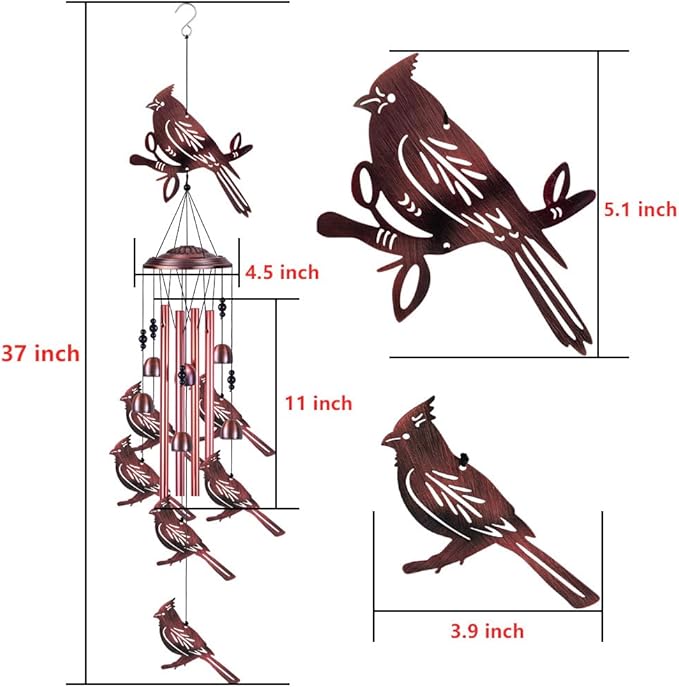 Cardinal Wind Chimes for Garden, Home, Balcony, Yard, Outdoor Decoration, Cardinal Wind Bell, Memorial Wind Chime, Wind Catcher, Blessing Wind Chimes Xmas Gifts for Mom, Grandma, Family, Women, Friend