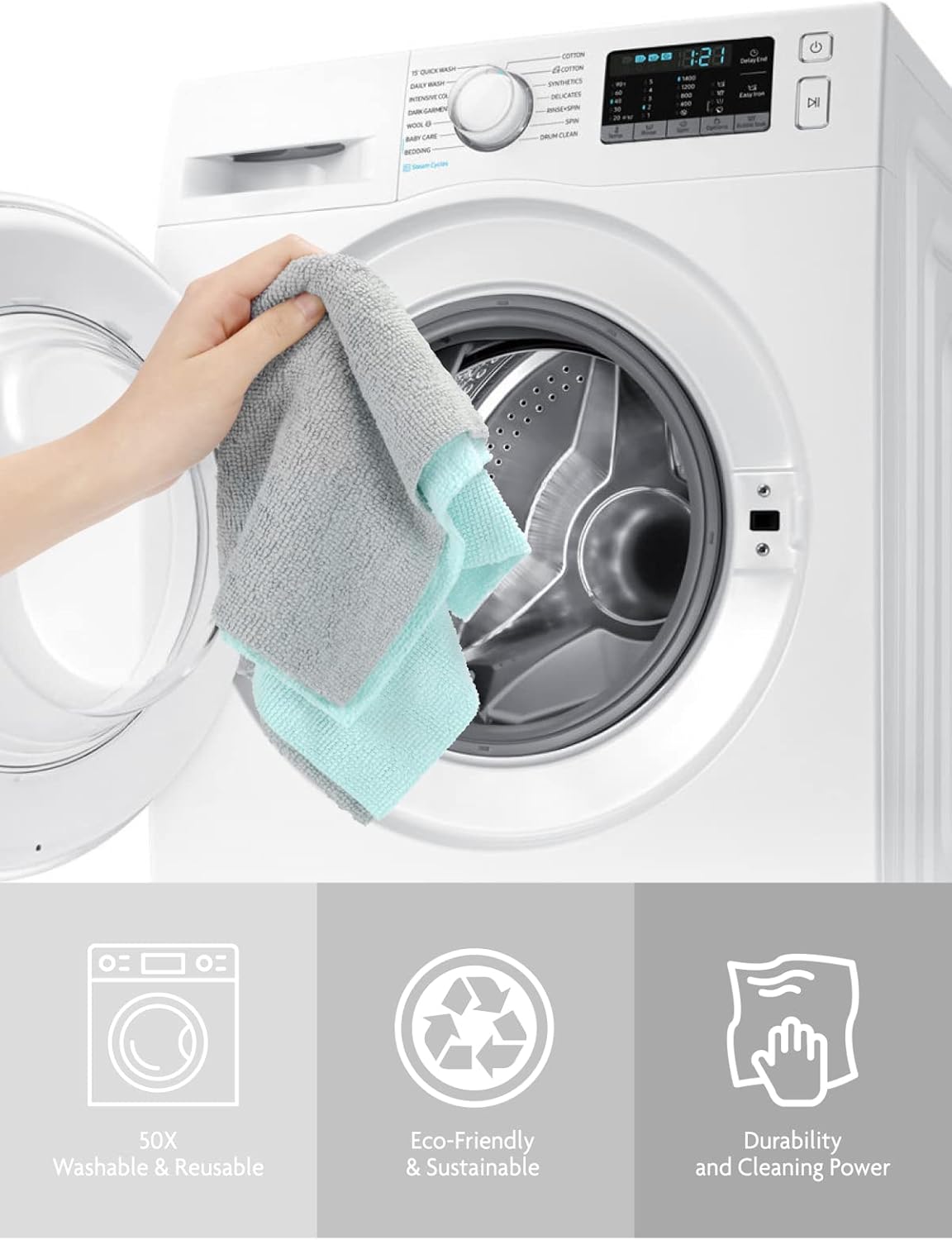 Fantasticlean Microfiber Cleaning Cloth Roll -75 Pack, Tear Away Microfiber Towels, 12" x 12", Reusable, Washable, Scratch Free, Ultra Absorbent Dishcloth for Home Supplies, Car, Pet, Kitchen (Blue)