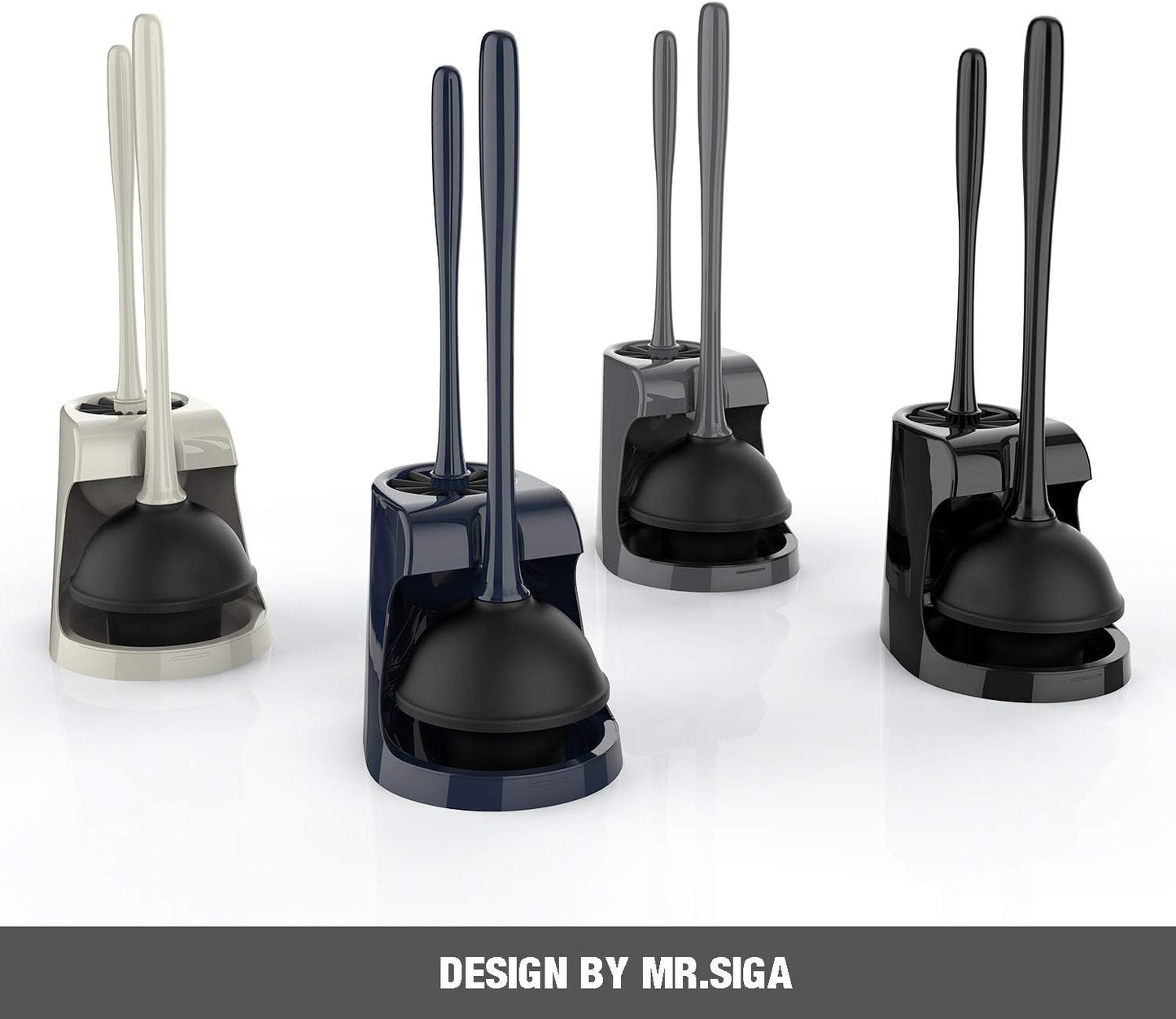 MR.SIGA Toilet Plunger and Bowl Brush Combo for Bathroom Cleaning, Black, 2 Sets