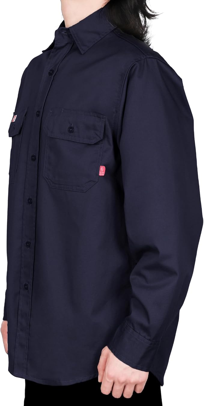 TICOMELA FR Shirts for Men Flame Resistant Shirt CAT2 Light Weight 6.5oz Fire Retardant Men's Welding Shirt