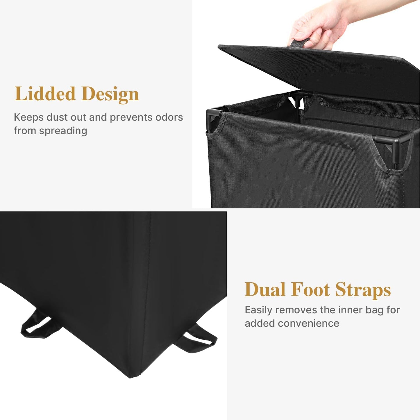 60L 2-in-1 Laundry Hamper with Laundry Backpack, Waterproof Basket with Lid, Laundry Bag with Shoulder Straps and Mesh Pocket, Hamper for College Dorm, Travel, Apartment, Laundromat