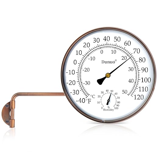 6" Outdoor Thermometer for Greenhouse, Garage and Patio. Weatherproof & Decorative Outside Temperature Gauge for Window, Antique Copper with Humidity (Easy-Read Brass Swivel Design)