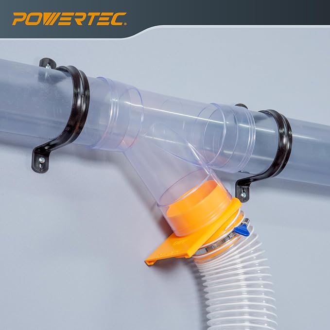 POWERTEC 70306 4 Inch Dust Collection Fittings Network with Dust Hose Splice, Blast Gates, Pipes, 90-Degree Elbow Connector, Y-fittings, Mounting Brackets