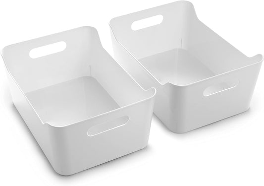 BINO | Plastic Storage Bins, Large - 2 Pack, White | THE SOHO COLLECTION | Pantry Organizers and Storage Containers Fridge Organizer Bins Kitchen Cabinet Organizer Medicine Cabinet Bin