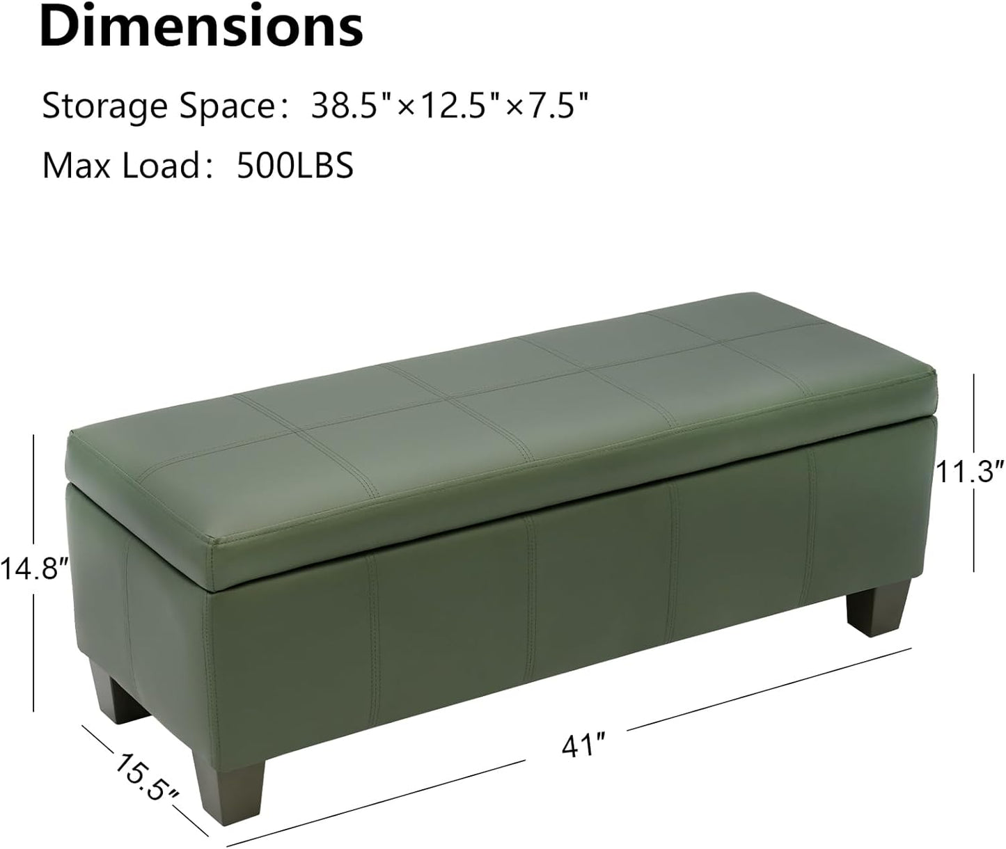 Teal Faux Leather Ottoman with Storage, Rectangular Extra Long Storage Bench for Bedroom and Living Room