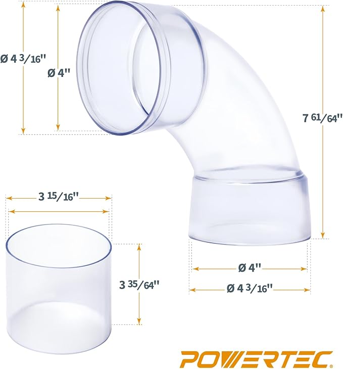 POWERTEC 70306 4 Inch Dust Collection Fittings Network with Dust Hose Splice, Blast Gates, Pipes, 90-Degree Elbow Connector, Y-fittings, Mounting Brackets