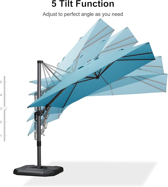 PURPLE LEAF 8.8' X 8.8' Right-left Tilt Patio Umbrella with Base Outdoor Cantilever Swivel Square Umbrella with Tilt Aluminum Offset Umbrella with 360-degree Rotation for Garden Deck Pool Patio Turquoise Blue
