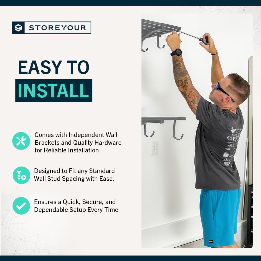 StoreYourBoard 2-Pack Heavy Duty Wall Shelves – Wall-Mounted Garage Storage Shelving and Organization for Sheds, Closets, or Utility Rooms – Holds 200 lbs, 1ft x 4ft, Hammered Gray