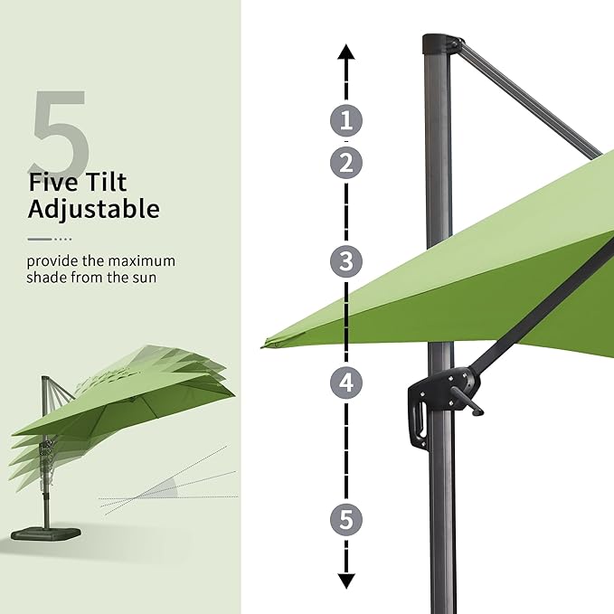 PURPLE LEAF 10' X 13' Square Cantilever Umbrella Patio Umbrella with Base Outdoor Umbrella Aluminum Offset with 360-degree Rotation for Garden Deck Pool Patio Apple Green