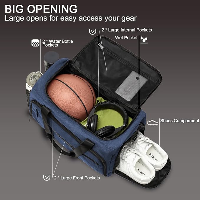 Gym Bag for Men Women, Small Fitness Workout Sports Bag with Wet Pocket & Shoes Compartment, Water Resistant Overnight Weekender Duffel Bag