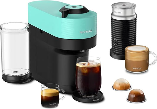 Nespresso Vertuo Pop+ Coffee and Espresso Maker by Breville with Milk Frother, Aqua Mint
