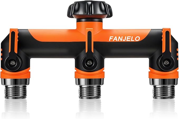 3 Way Hose Splitter, Heavy Duty Garden Water Hose Bib Spigot Splitter, Faucet Splitter with Shutoff Valve, Garden Hoses Connector for T Adapter, 3/4 - Inch GHT Thread (Orange)