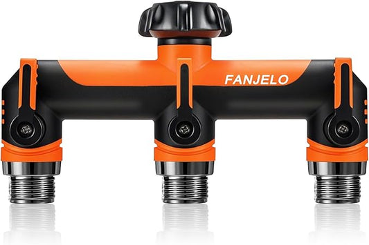 3 Way Hose Splitter, Heavy Duty Garden Water Hose Bib Spigot Splitter, Faucet Splitter with Shutoff Valve, Garden Hoses Connector for T Adapter, 3/4 - Inch GHT Thread (Orange)