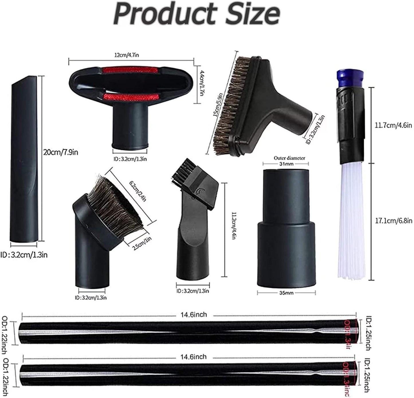 Vacuum Attachments for Shop Vac Accessories 1 1/4 inch & 1 3/8 inch Household Cleaning Kit With Adapter（10 Pcs）