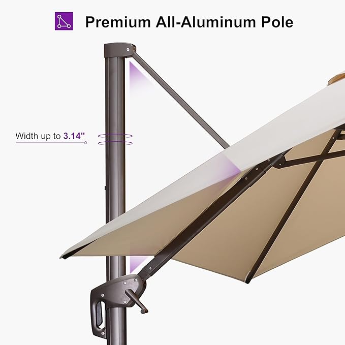 PURPLE LEAF 9' X 11.5' Rectangle Cantilever Umbrella Patio Umbrella Outdoor Aluminum Offset Hanging Umbrella with 360-degree Rotation for Pool Garden Backyard Deck, Beige