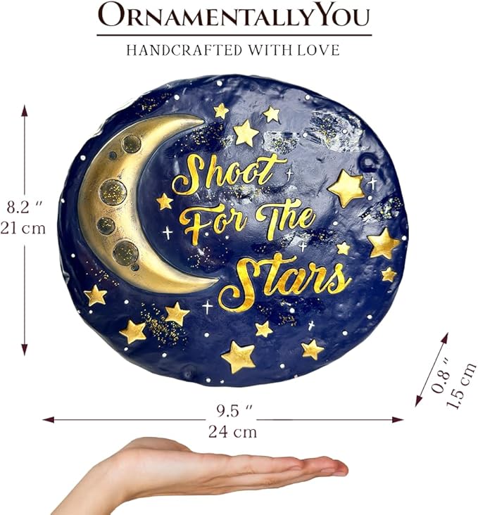 Elegant Resin Stepping Stone, Outdoor Garden Pathway Decoration (Shoot for The Stars Stepping Stone, 9.5" Galactic Moon and Stars Space Themed Gift)