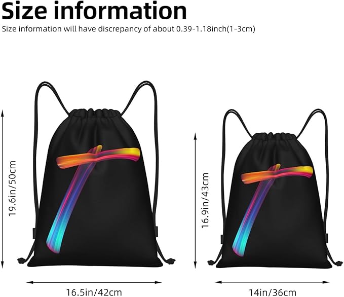 Drawstring Bags Initial Drawstring Backpack Sackpack Black Draw String Cinch Bags for Sports, Gym, Travel, Swimming, Beach, Camping, Rainbow Letter T