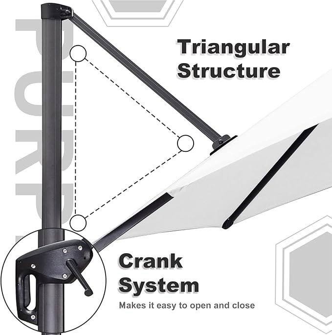 PURPLE LEAF 11 Feet Patio Umbrella with Base Outdoor Cantilever Round Umbrella Aluminum Offset Umbrella with 360-degree Rotation for Garden Deck Pool Patio Light White