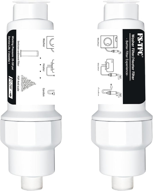 FS-TFC Inline Sediment Anti-Scale Filter Reusable 3/4" GHT Water Hose Filter for Washing Machine, Heater, Garden, RV,2PACK