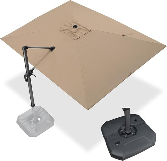 PURPLE LEAF 9' X 11.5' Square Cantilever Umbrella Patio Umbrella with Base Outdoor Umbrella Aluminum Offset with 360-degree Rotation for Garden Deck Pool Patio Taupe