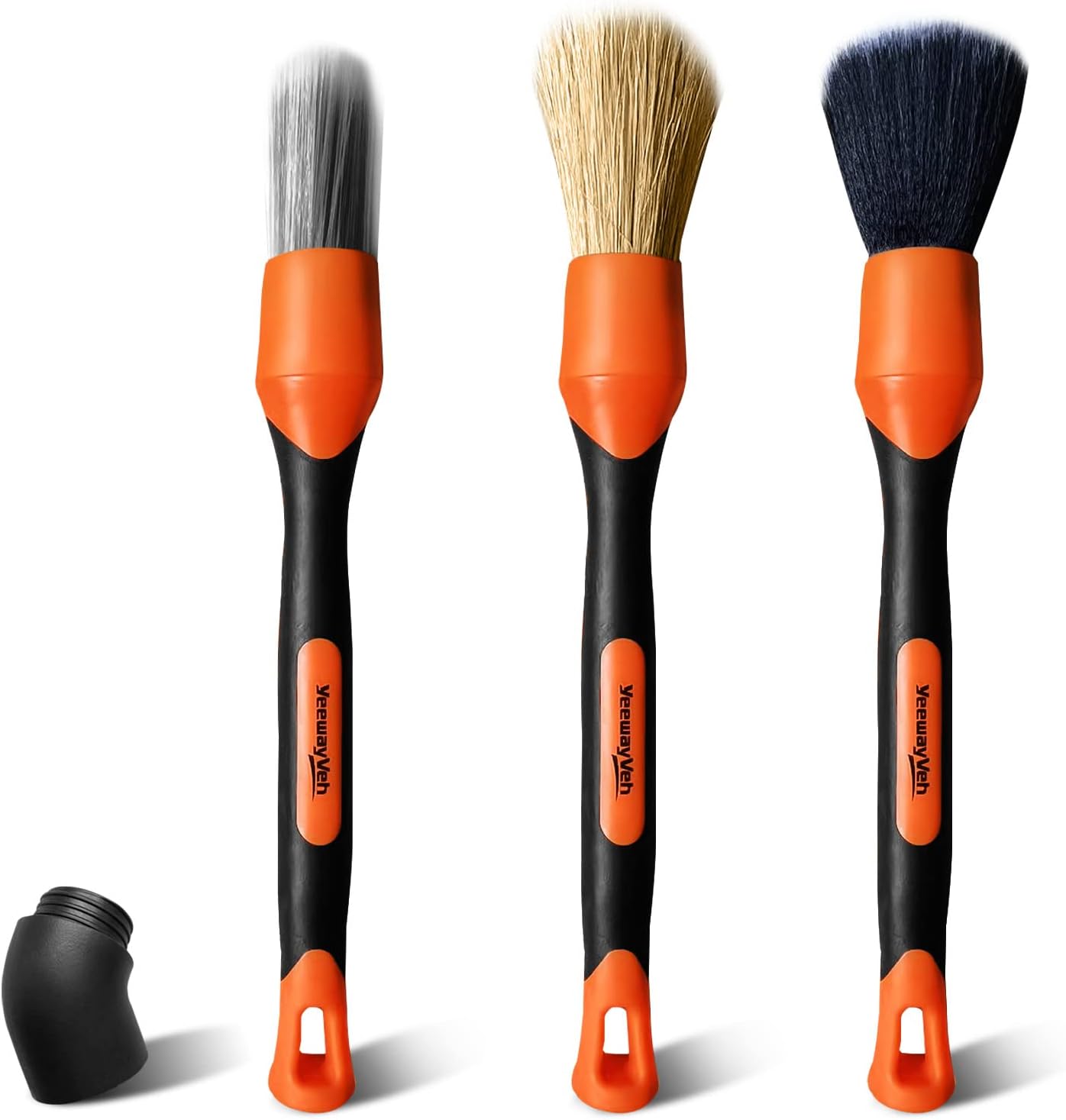 YeewayVeh 3pcs Car Detailing Brush Set, 1pc Boars Hair Detailing Brushes,1pc Ultra Soft Detail Brush for Air Vent Leather Seat, 1pc Scratch Free Car Detailing Brushes for Interior Exterior, Orange