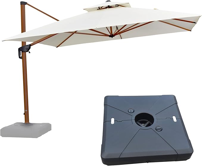 PURPLE LEAF 11ft Patio Umbrella with Base Outdoor Square Umbrellas Large Cantilever Umbrella Windproof Offset Umbrella Heavy Duty Sun Umbrellas for Garden Deck Pool Patio, Cream