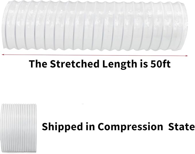 JUYO VONSAN 4 inch Dust Collection Hose 50ft Flexible Heavy Duty Clear PVC Dust Debris With Free 4"" Dust Hose Connector and Hose Clamps for Dust Collectors (4 inch x 50 ft)