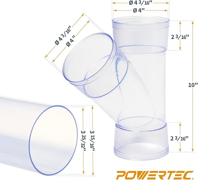 POWERTEC 70306 4 Inch Dust Collection Fittings Network with Dust Hose Splice, Blast Gates, Pipes, 90-Degree Elbow Connector, Y-fittings, Mounting Brackets