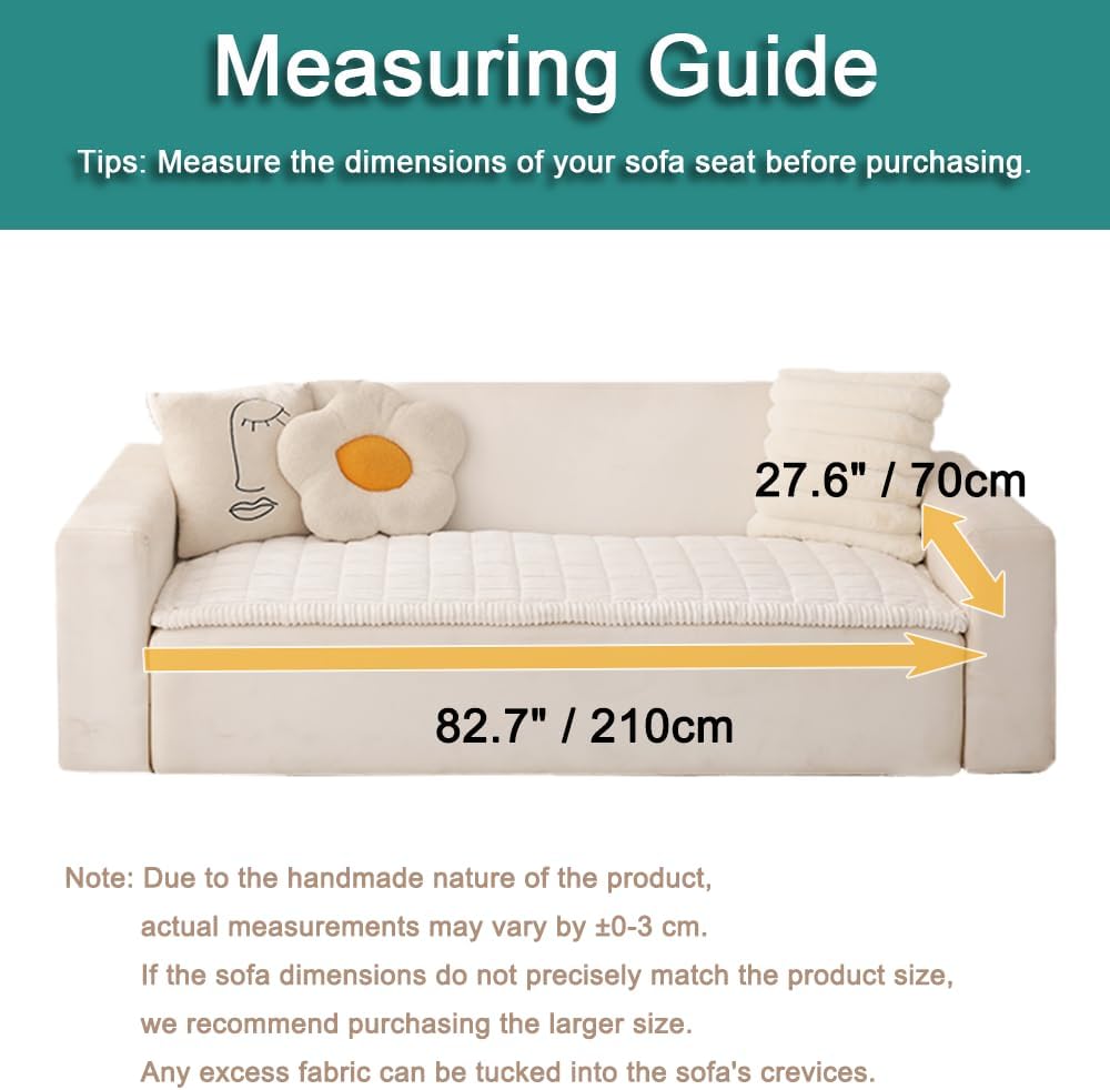 Couch Cover for Dogs Washable, Fuzzy Pet Couch Covers for 3 Cushion Sofa Pet Friendly, Non Slip Sofa Cover (White, 27.6" x 82.7"/70 x 210cm)
