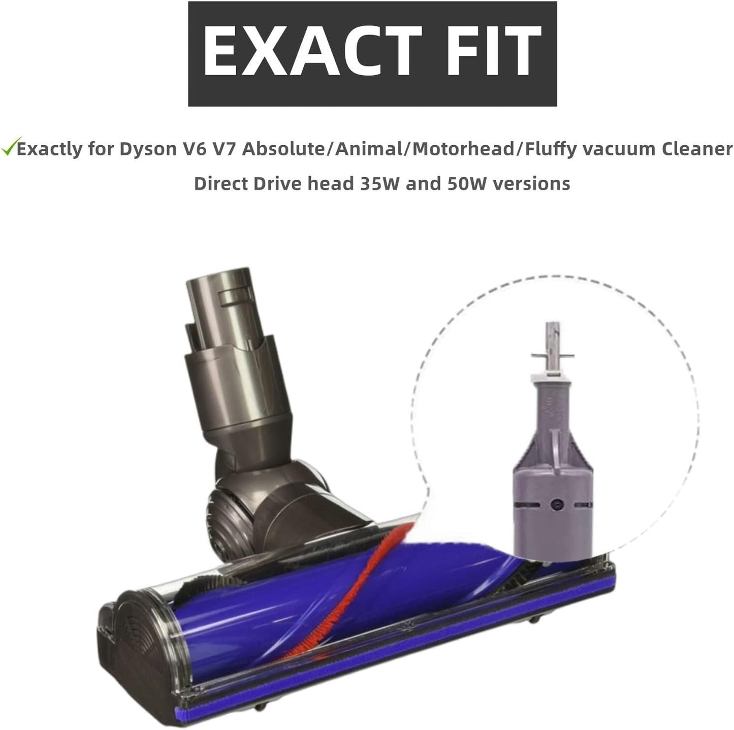 Brush Roller for Dyson V6 Vacuum Cleaner 966084-01 Replacement Bar Assembly, Compared to Part 966821-01 (4 Prong Drive & No Screw)