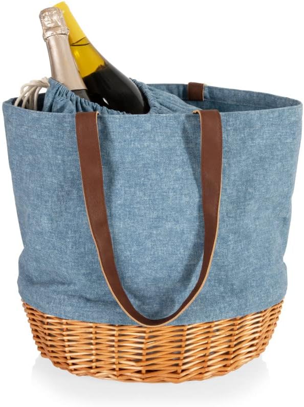 PICNIC TIME Coronado Canvas and Willow Basket Tote, Picnic Tote Bag, Beach Tote