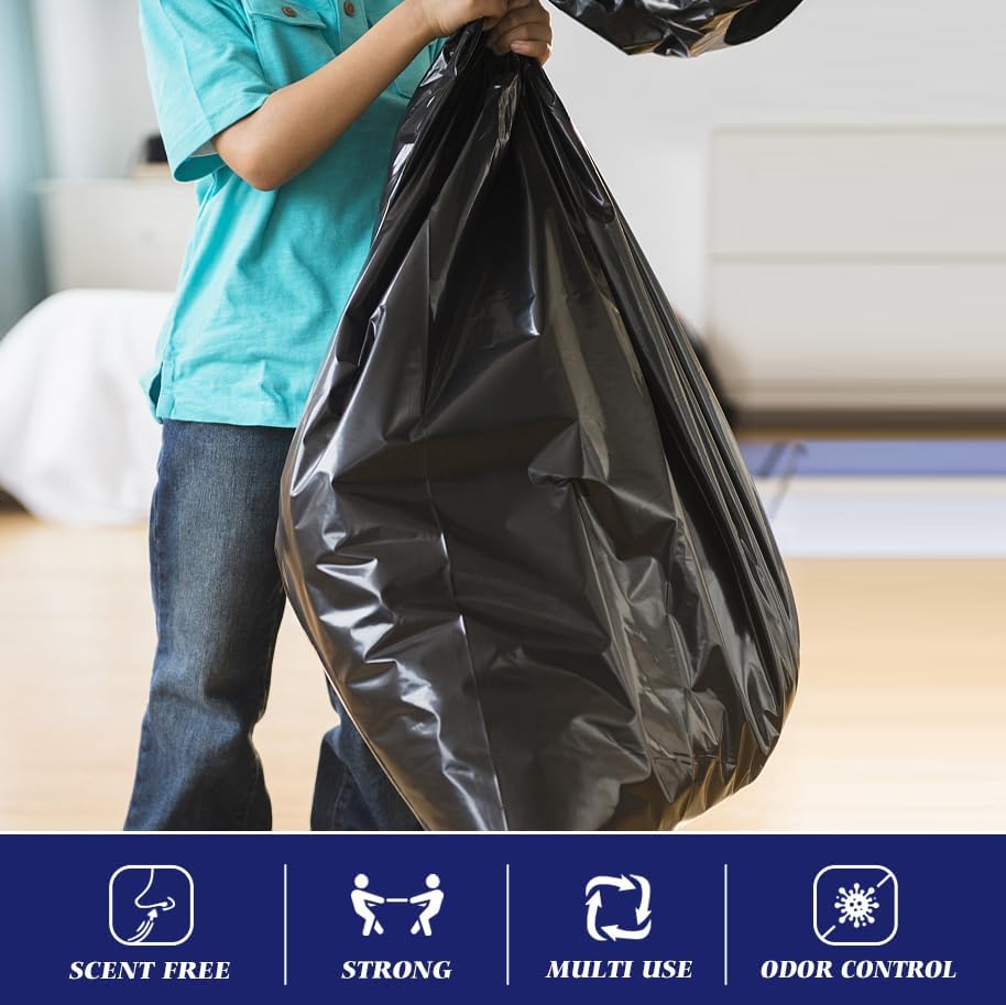 Teivio 55-60 Gallon Black Trash Bags | 170 Bags Extra Large Multi-Use Heavy Duty Commercial Garbage Bags | Lawn And Leaf Bags | Outdoor Yard Waste Bag | Contractor Workshops Trash Bin Liner