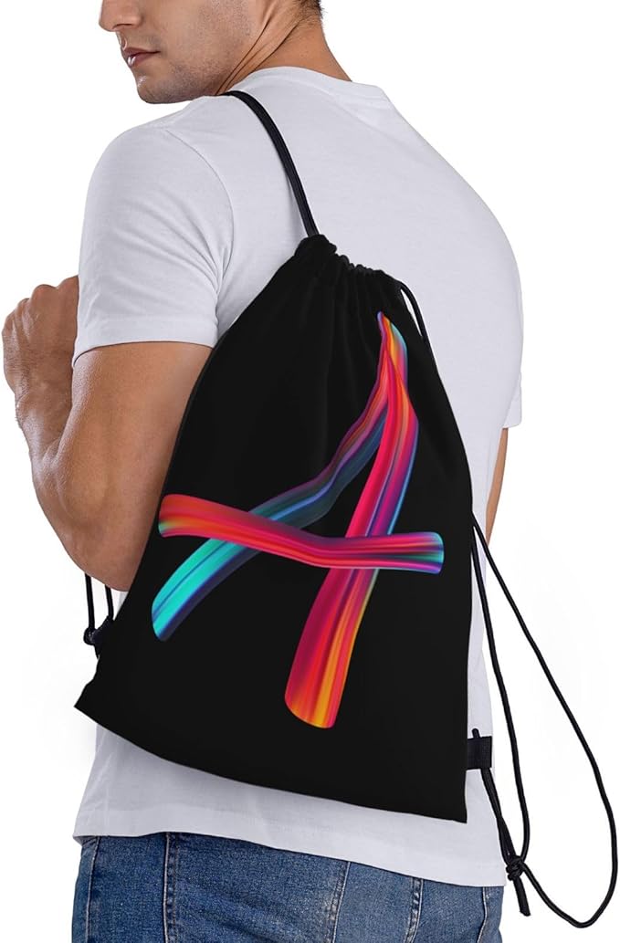 Drawstring Bags Initial Drawstring Backpack Sackpack Black Draw String Cinch Bags for Sports, Gym, Travel, Swimming, Beach, Camping, Rainbow Letter A