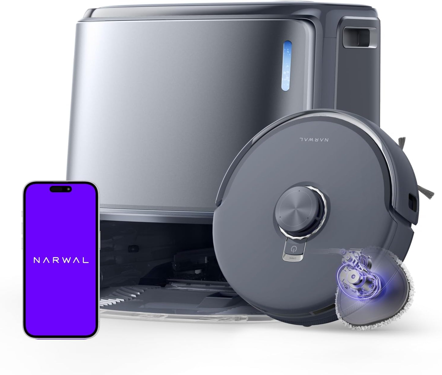 NARWAL Freo Z10 Ultra Robot Vacuum and Mop Combo, Dual RGB Cameras and Chips, AI Avoidance, 8N Corner to Edge Deep Cleaning, Dry-Wet Separation, 18000Pa, Hot Water Wash & Self-Emptying, Gray