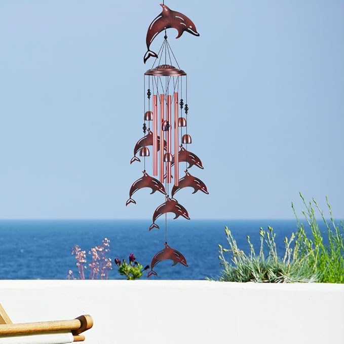 Dolphin Wind Chimes for Garden, Home, Balcony, Yard, Outdoor Decoration, Blessing Wind Bells, Memorial Wind Chime, Wind Catcher, Dolphins Wind Chimes Xmas Gifts for Mom, Grandma, Family, Women, Friend