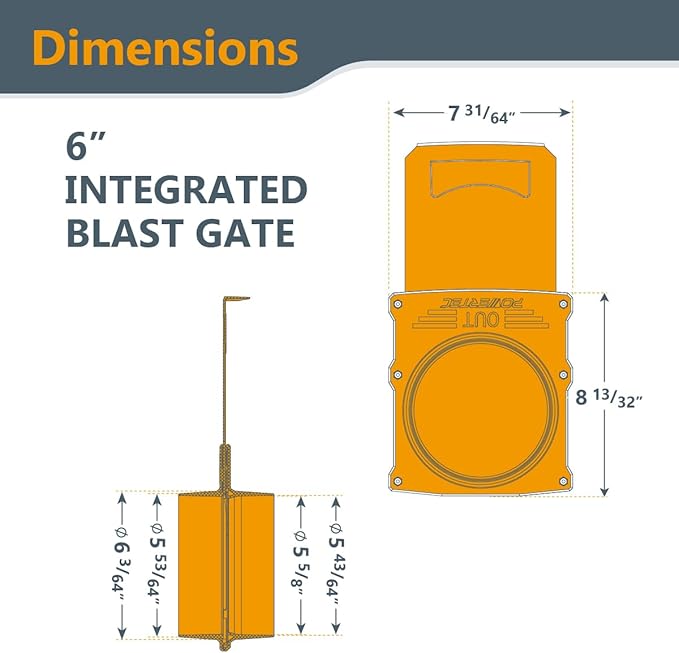 POWERTEC 6 Inch Blast Gate, Anti-Clog & Easy-Clearing Blast Gate for Dust Collector & Dust Collection Fittings, 4PK (70385-P4)