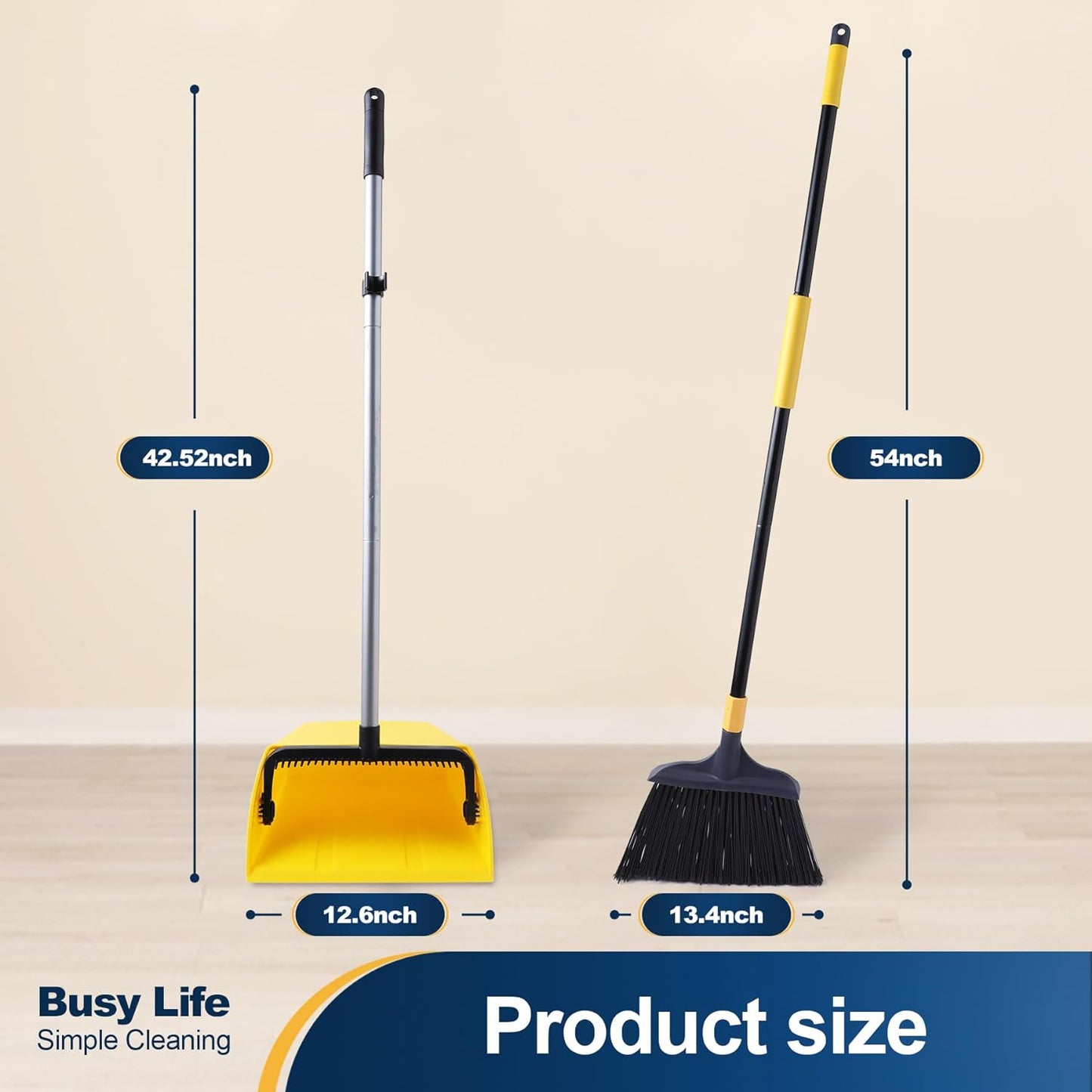 Yocada Commercial Broom and Dustpan Set with Comb Commercial Outdoor Indoor for Courtyard Garage Lobby Mall Market Floor Home Kitchen Room Office Pet Hair Rubbish