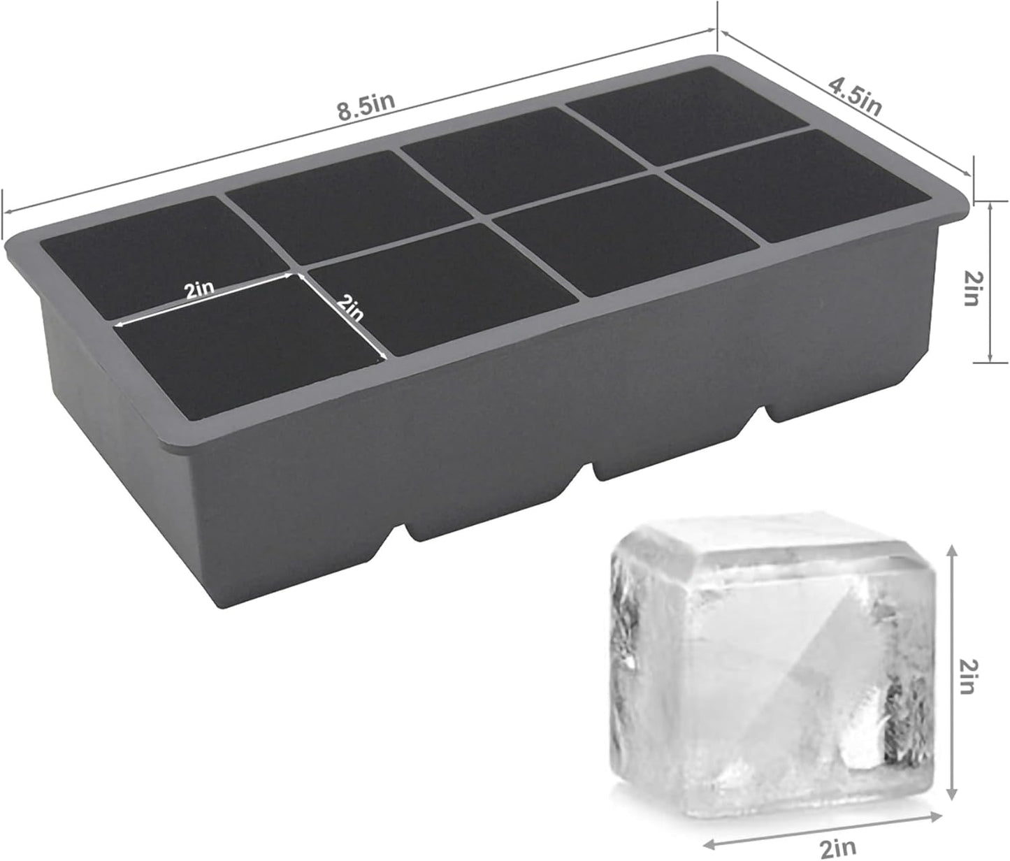 Bangp Large Ice Cube Trays 2 Pack,Big Ice Cube Molds with Removable Lids,Easy Release and Stackable Silicone Ice Cube Tray,Make 16 Big Square Ice Cubes for Whiskey,Cocktails