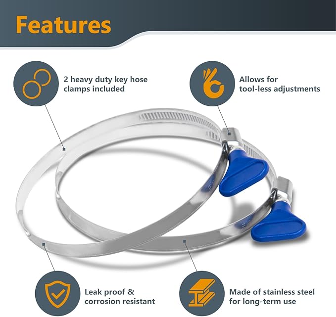 POWERTEC 4" x 5' Dust Collection Hose with 2pcs Key Hose Clamps for Table Saw, Band Saw, Planer, Jointer, Woodworking and Wood Shop Dust Collection System (70393)