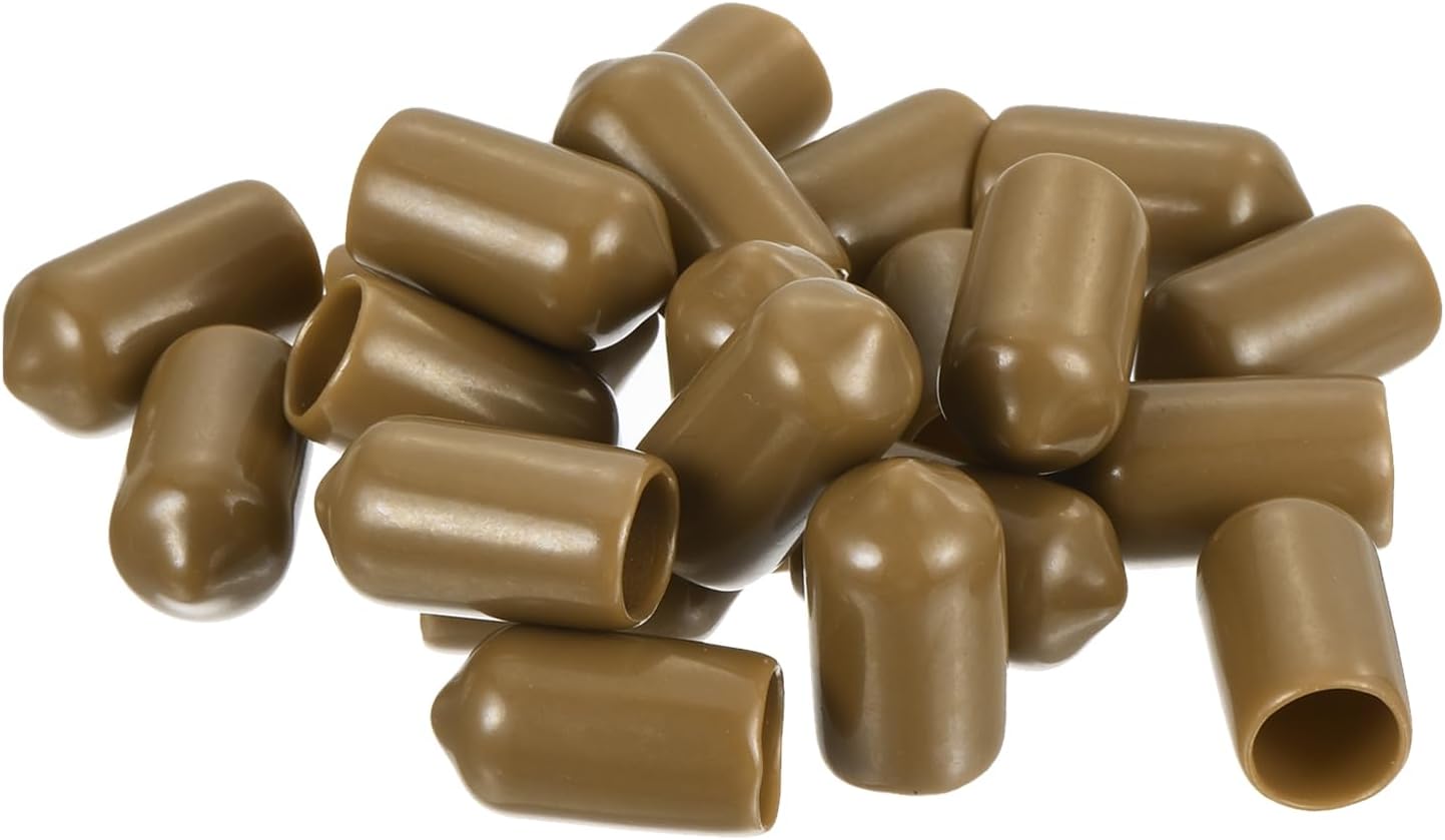 uxcell 20pcs Rubber End Caps 8.5mm ID Vinyl PVC Round Tube Bolt Cap Cover Screw Thread Protectors Light Brown