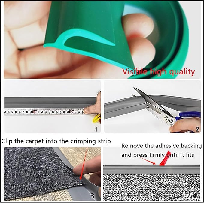 Self Adhesive Carpet Transition Strip with Edge Trim, Designed for Seamless Transitions from Carpet to Tile or Vinyl Floors, Perfect for Doorways.(Black,7ft)