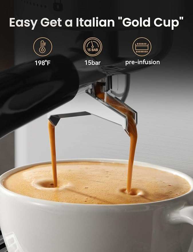 Neretva Espresso Machine, 15 Bar Espresso Coffee Machine with Visible Pressure Guage Professional Espresso Maker with Milk Frother & Stainless Steel for Home Barista Latte and Cappuccino Maker-Silver