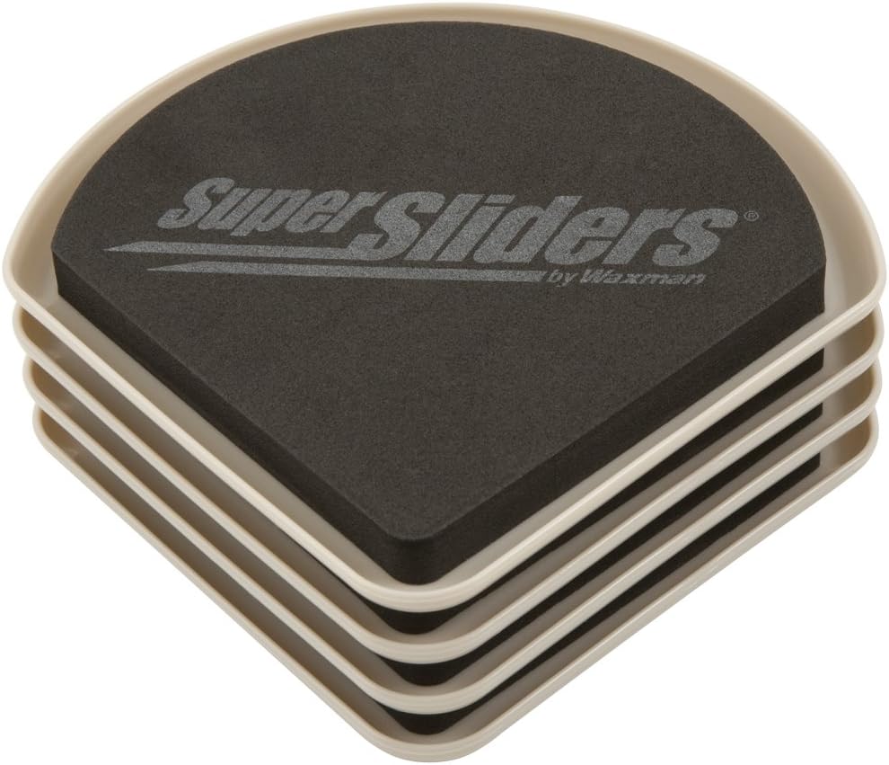 Super Sliders 5 Inch Square Corner Plastic Reusable Furniture Sliders for Carpeted Floors, Durable Foam Pad Surface for Secure Grip (4 Pack, Beige)