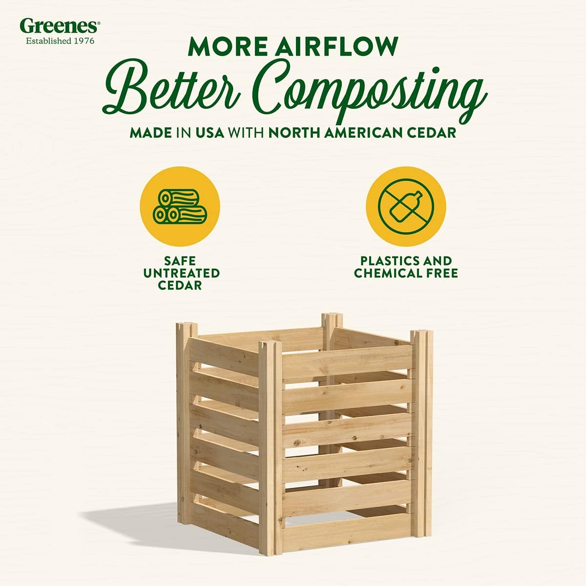 Greenes Fence Cedar Wood Composter, 24" W x 24" L x 31" H / 77.3 Gallons - Made in USA with North American Cedar