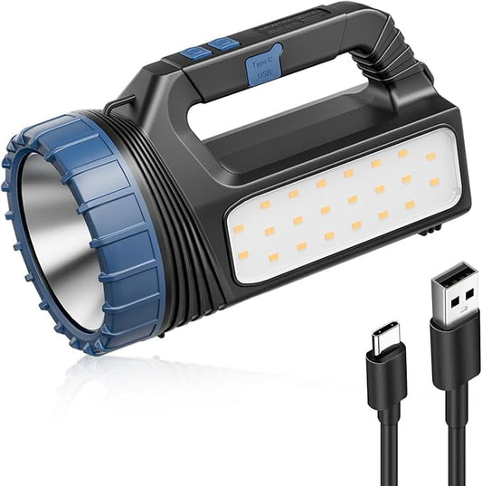 Solar Flashlight，Solar Powered Flashlight for Multi Function 8000 Lumens with Emergency，Portable Bright Camping Rechargeable Flashlights for Home, Outdoor Hiking, Power Outages