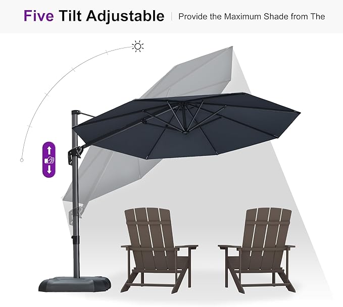 PURPLE LEAF 10 Feet Patio Umbrella with Base Outdoor Cantilever Round Umbrella Aluminum Offset Umbrella with 360-degree Rotation for Garden Deck Pool Patio, Grey