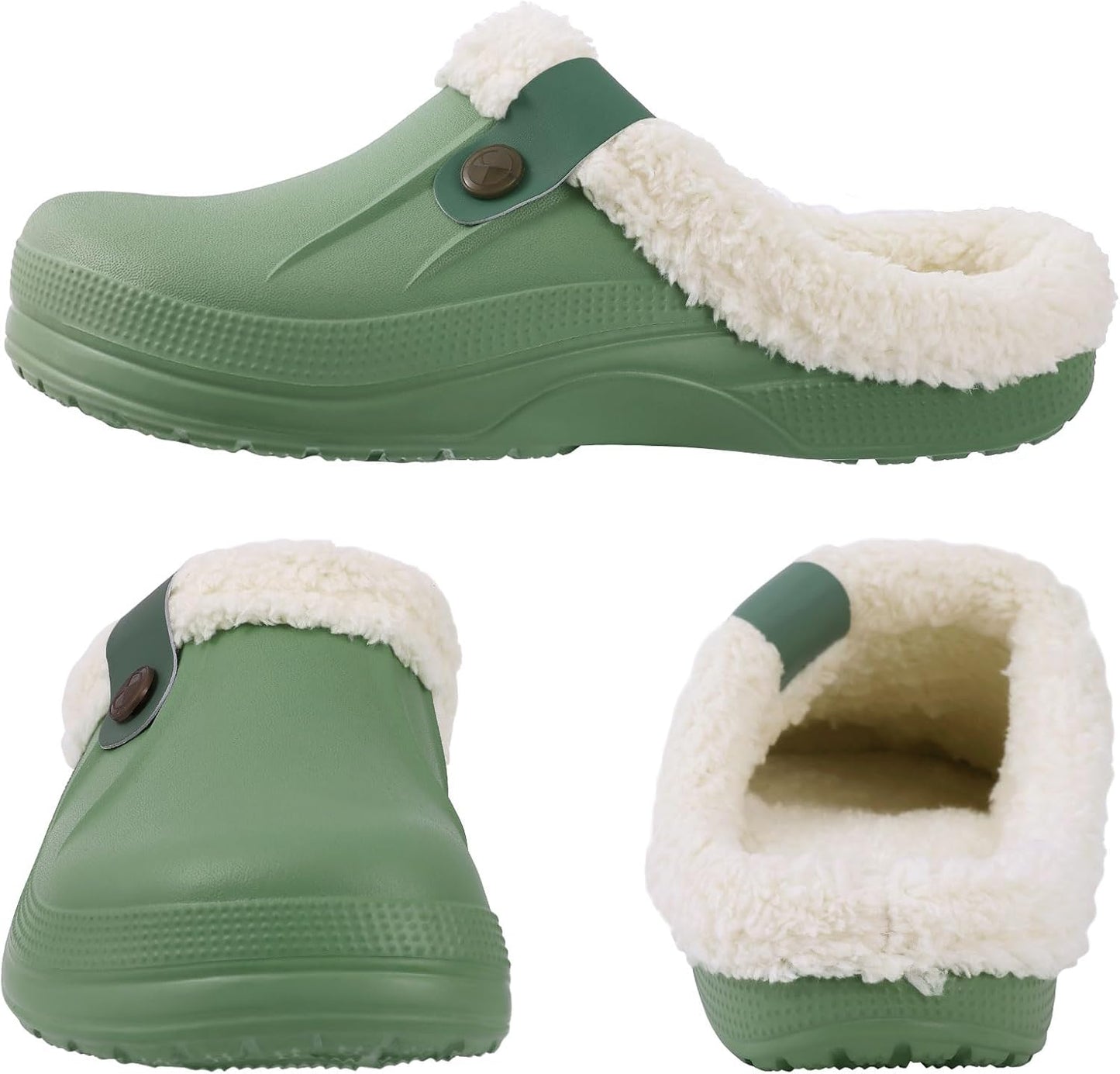 Beslip Classic Fur Lined Clogs Waterproof Winter Fuzzy Slippers for Women Men Indoor and Outdoor