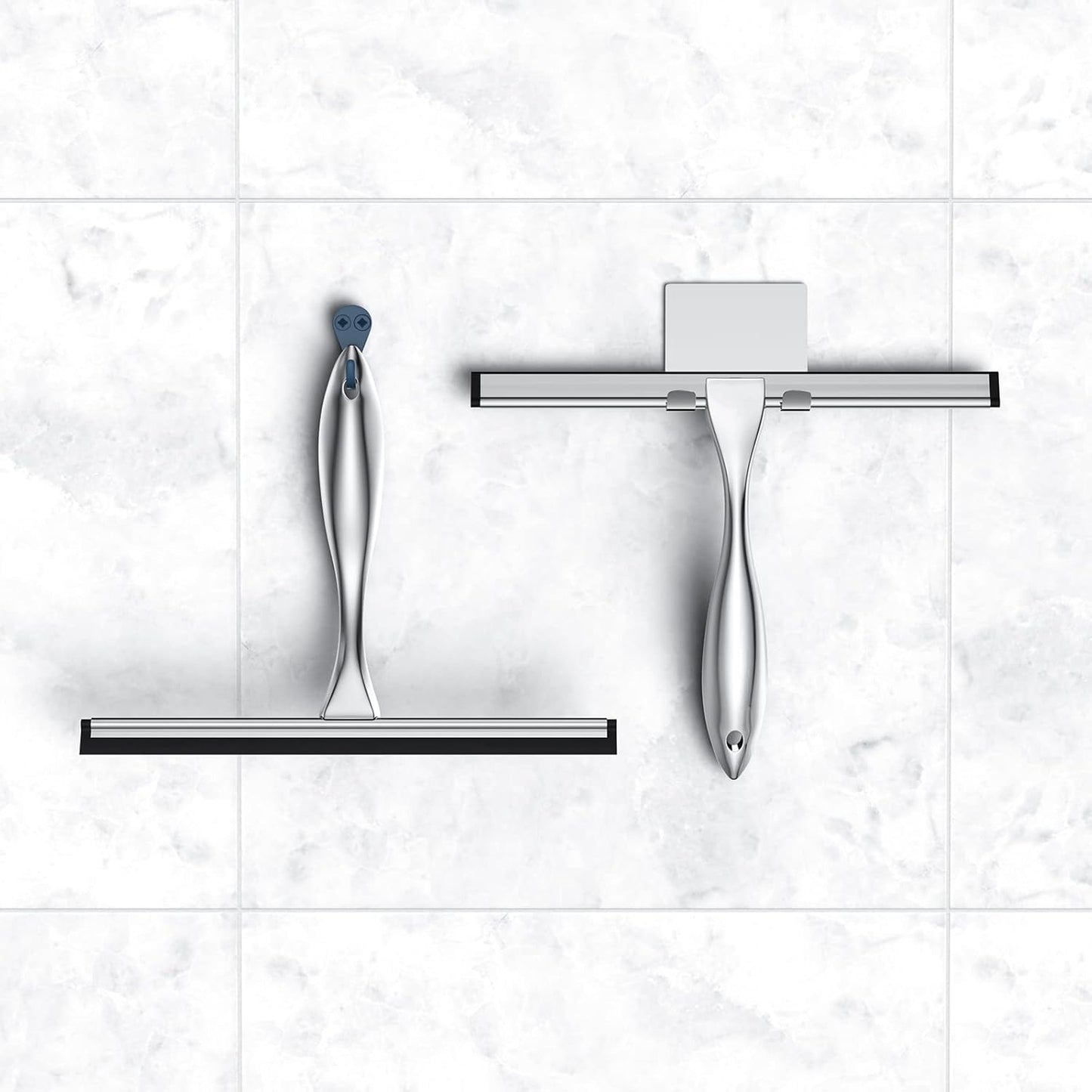 Shower Squeegee for Glass Door 12-Inch Stainless Steel Bathroom Squeegee Window Wiper, 100% Streak-Free, Includes Shower Door Hook and Adhesive Hook, for Window Mirror Tiles Car All-Purpose Squeegee